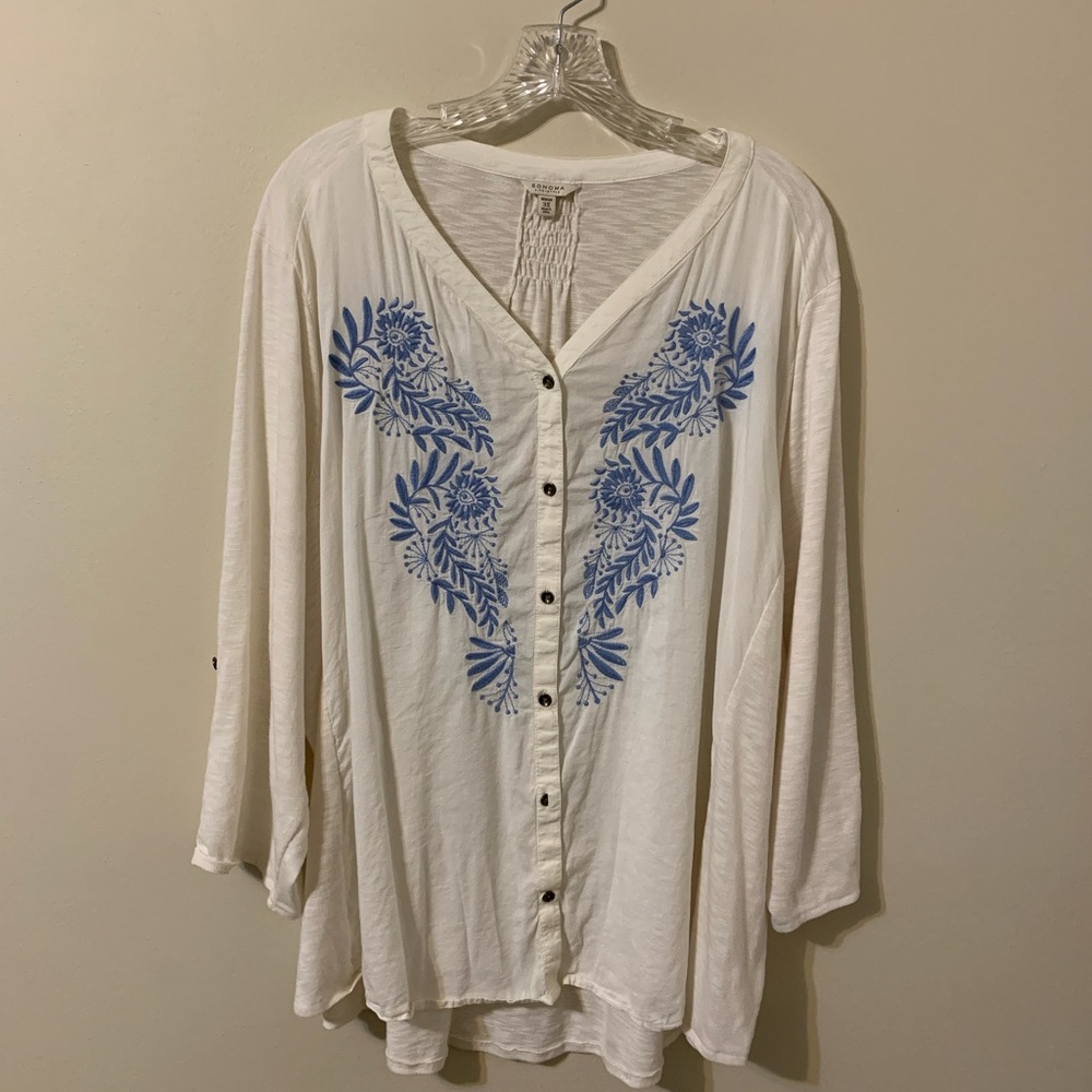 SONOMA  Button Up Front Blouse with adjustable sleeves Size 3X